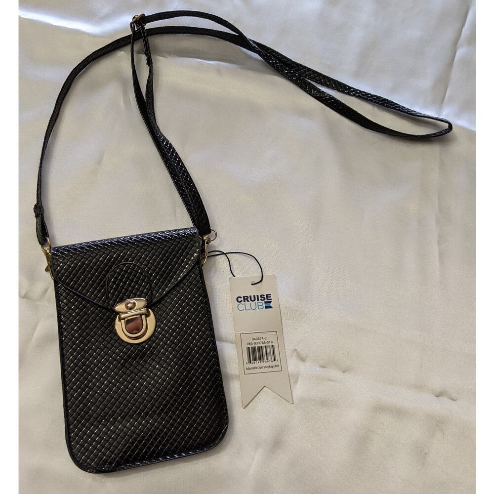 Cruise Club Crossbody Bag N Belt Metallic Textured Black Purse Adjustable Strap